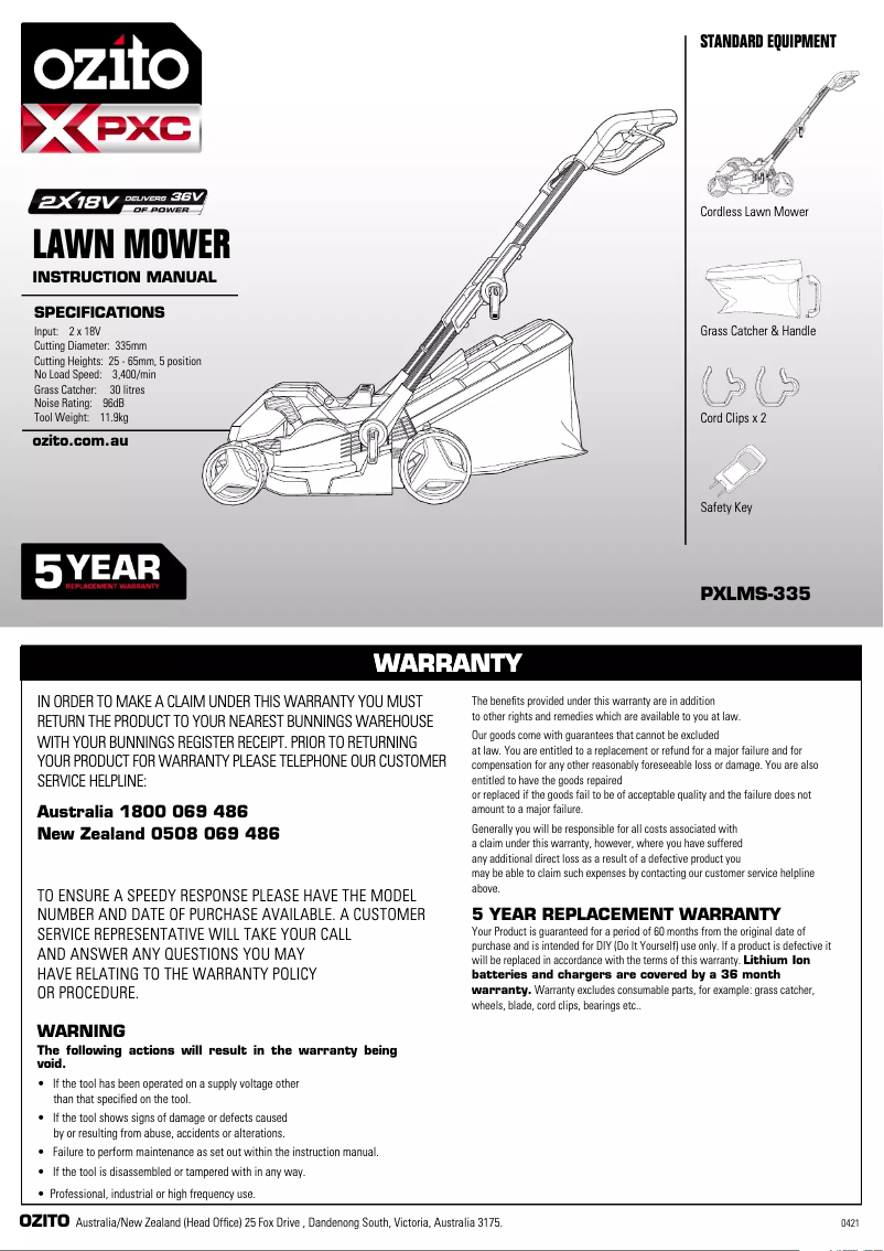 Page 1 de la notice Manuel utilisateur Ozito PXLMK-4182