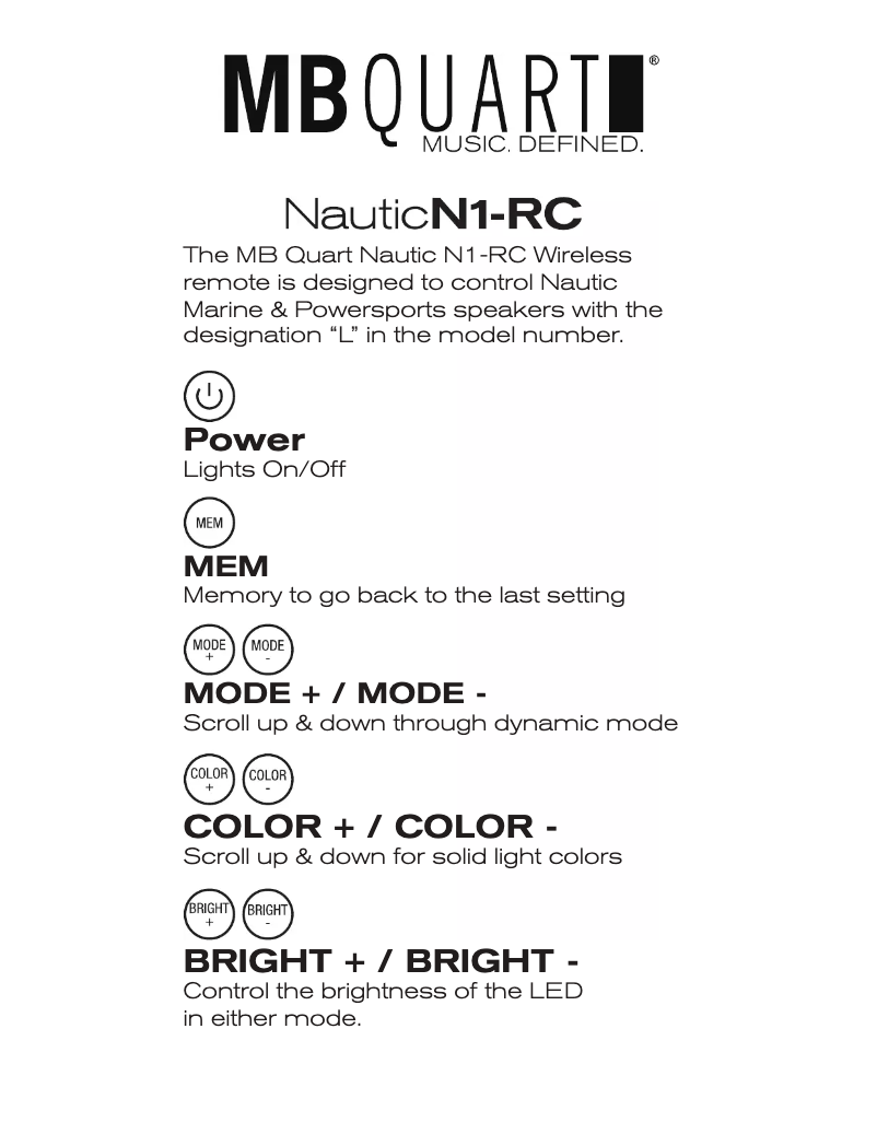 Page 1 de la notice Manuel utilisateur MB Quart N1-RC Wireless