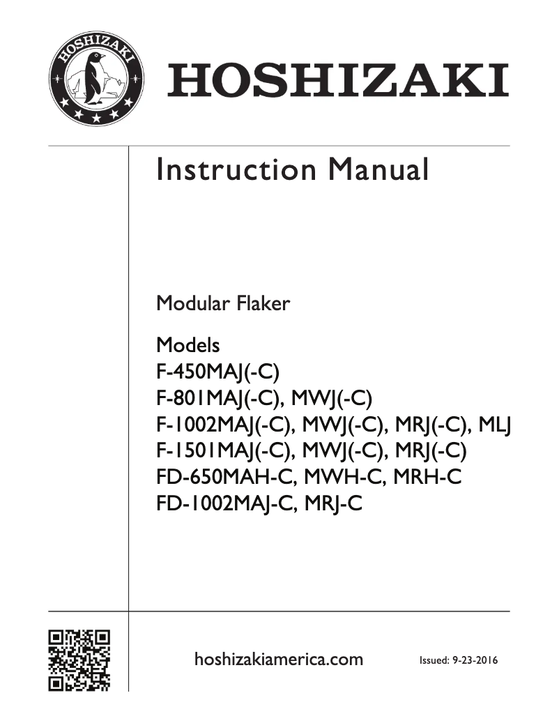 Page 1 de la notice Manuel utilisateur Hoshizaki F-450MAJ-C