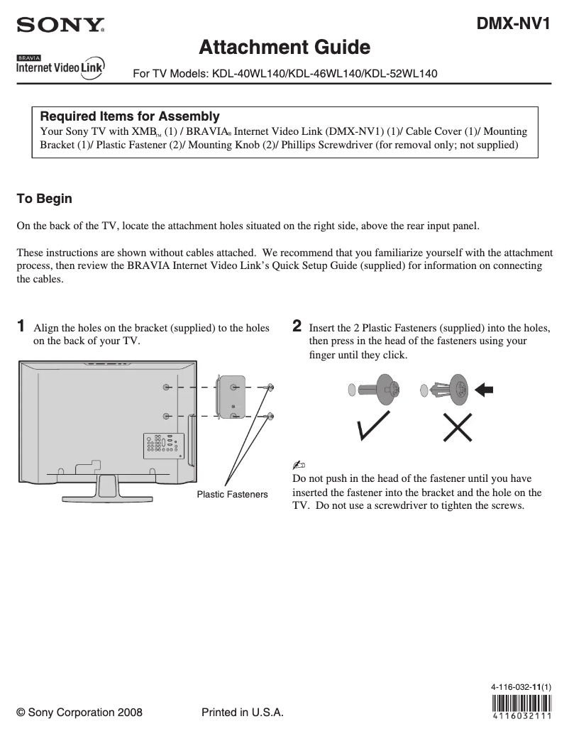 Page 1 de la notice Guide d'installation Sony DMX-NV1