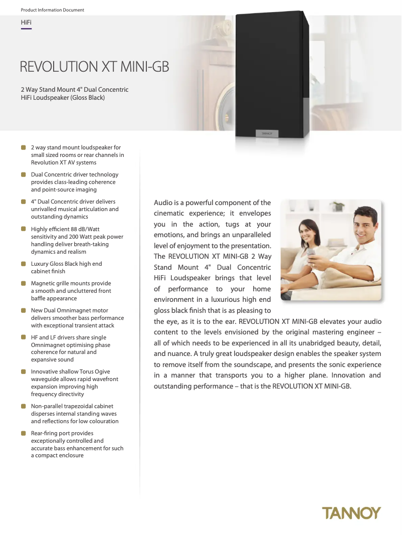 Page 1 de la notice Fiche technique Tannoy Revolution XT Mini