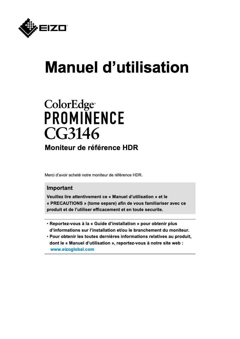 Page 1 de la notice Manuel utilisateur Eizo ColorEdge PROMINENCE CG3146