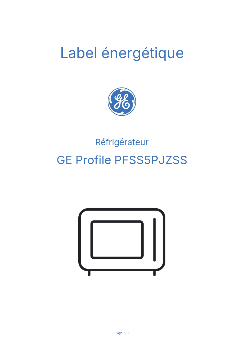Page 1 de la notice Label énergétique GE Profile PFSS5PJZSS