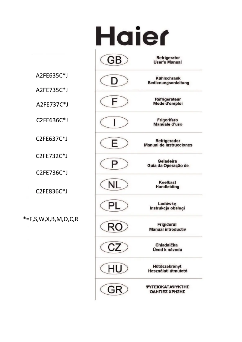 Page 1 de la notice Manuel utilisateur Haier A2FE735CXJ