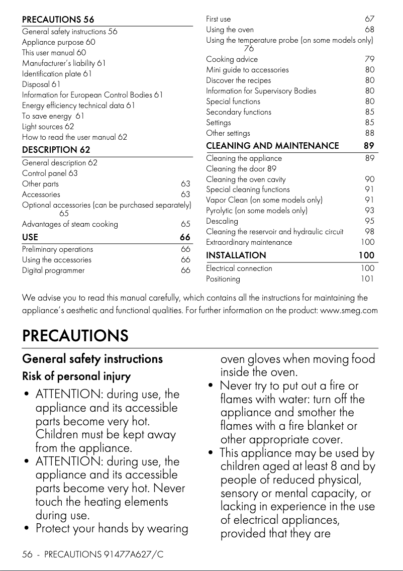 Página 1 del manual Manual de usuario Smeg Galileo Steam100 SO6402S3PB