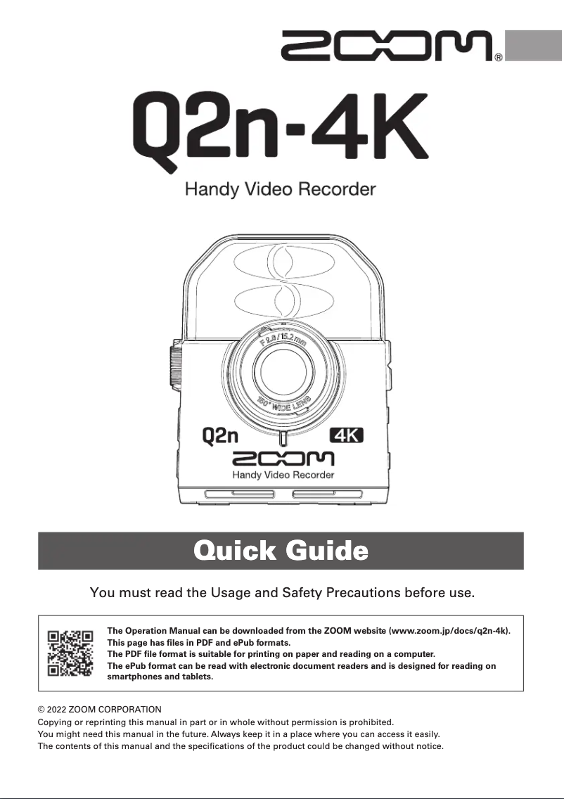 Página 1 del manual Guía de inicio rápido Zoom Q2n-4K