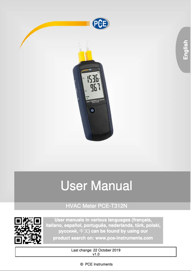 Page 1 de la notice Manuel utilisateur PCE Instruments PCE-T312N