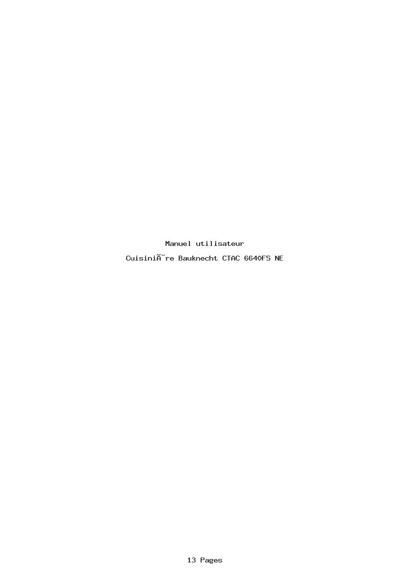Page 1 de la notice Manuel utilisateur Bauknecht CTAC 6640FS NE