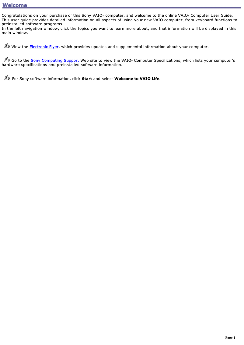 Page 1 de la notice Manuel utilisateur Sony Vaio PCG-FRV33