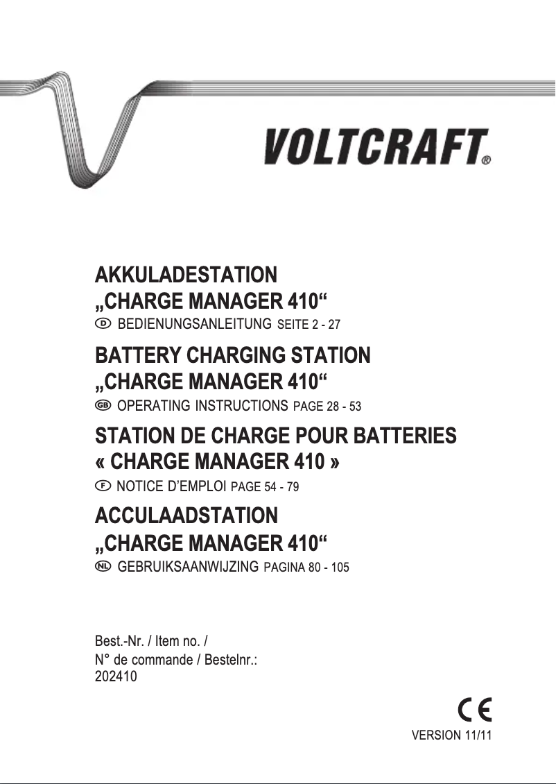 Page 1 de la notice Manuel utilisateur Voltcraft Charge Manager 410