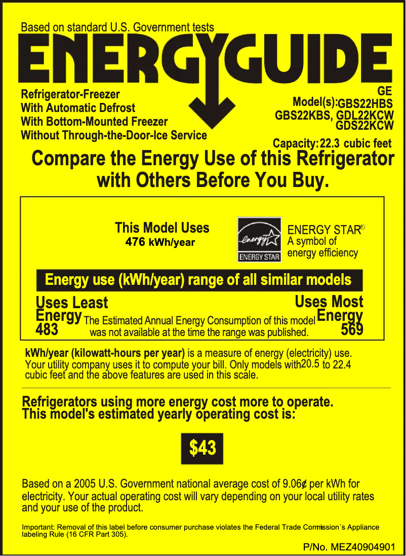Page 1 of the manual Energy Label GE GBS22KBSCC