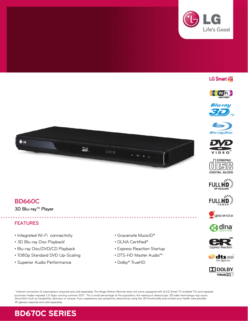 Page 1 de la notice Fiche technique LG BD660C