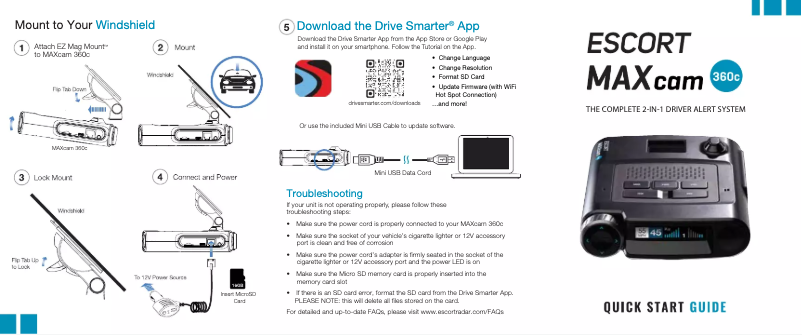 Page 1 of the manual Quick Start Guide Escort MAXcam 360c