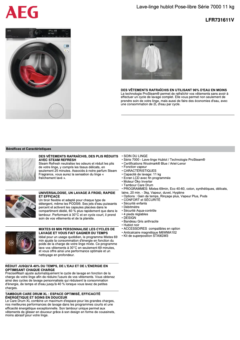 Página 1 del manual Ficha técnica AEG LFR731611V