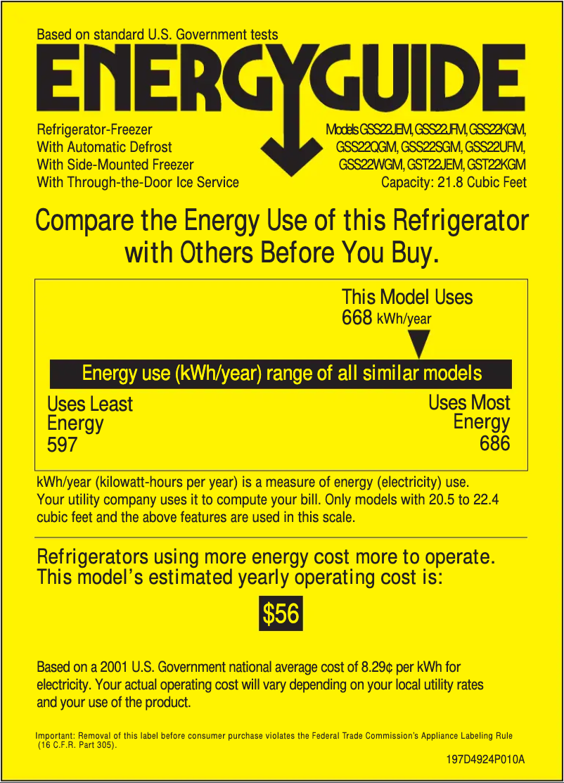 Página 1 del manual Etiqueta energética GE GSS22KGMCC