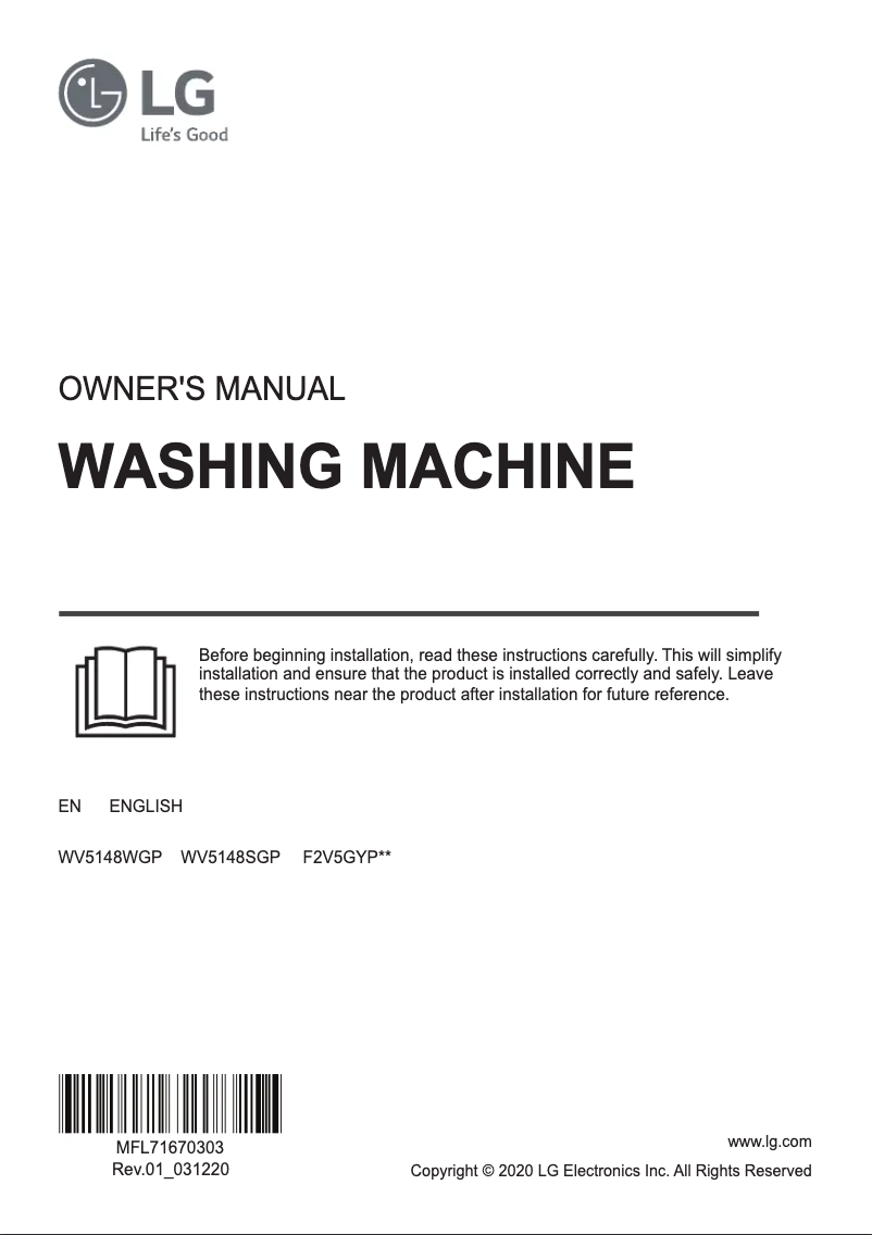 Page 1 de la notice Manuel utilisateur LG F2V5GYP0W