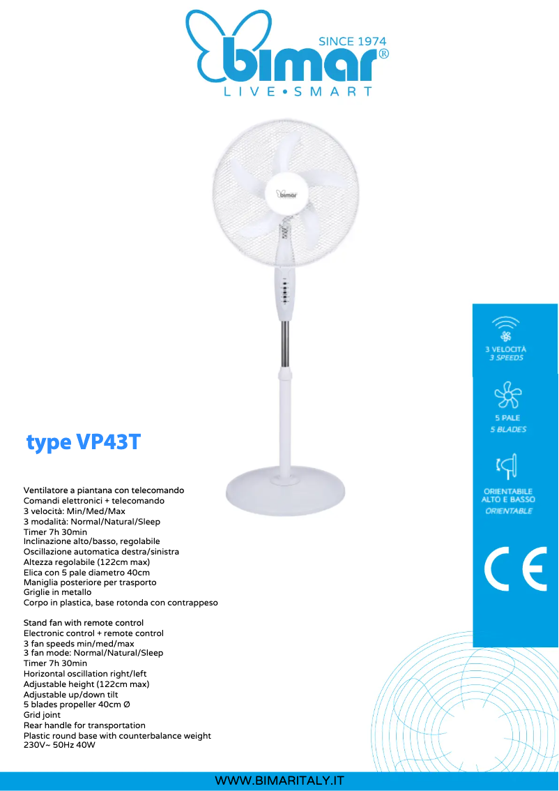 Page 1 de la notice Fiche technique Bimar VP43T