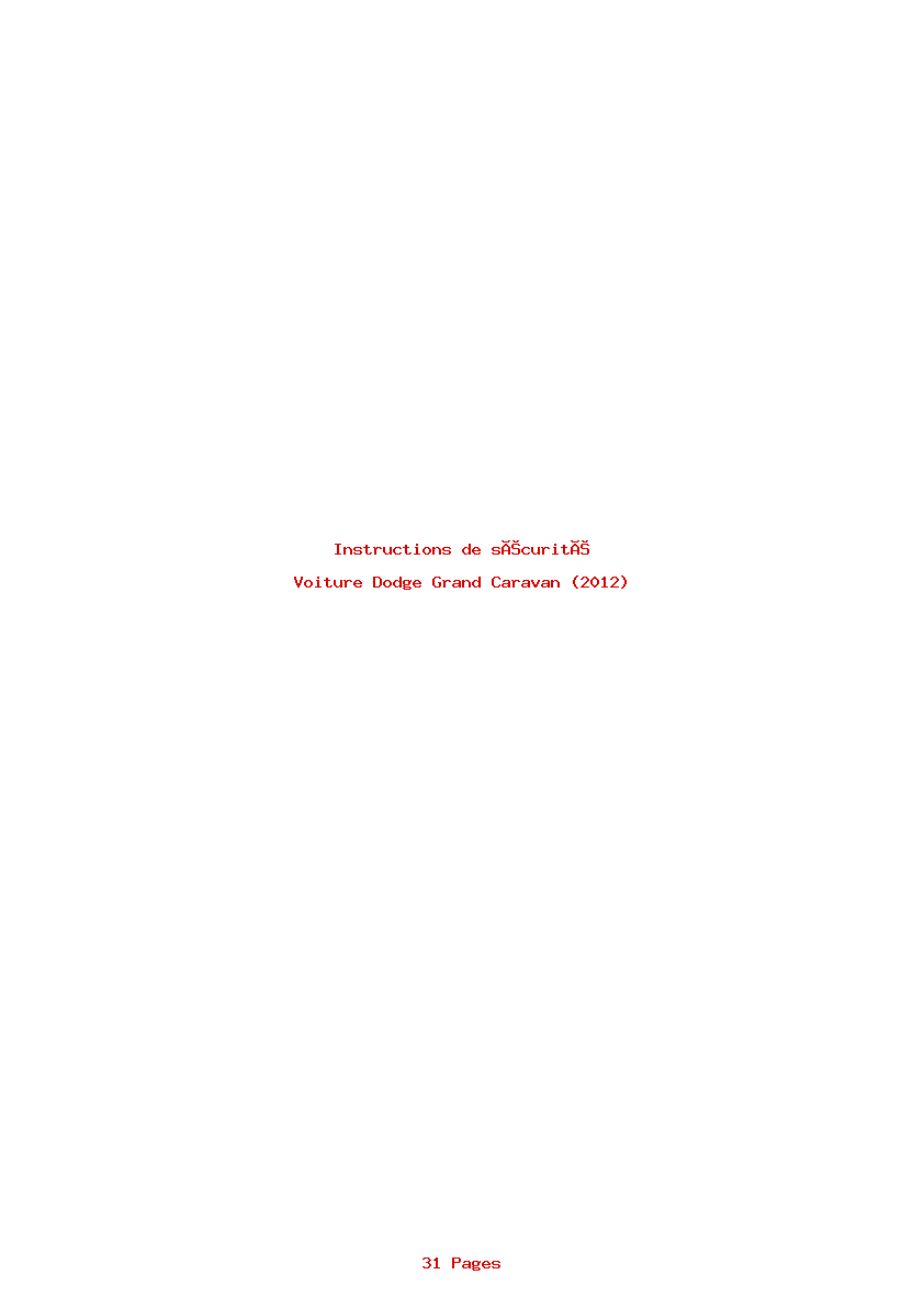 Page 1 de la notice Instructions de sécurité Dodge Grand Caravan (2012)