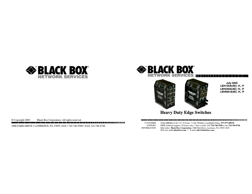 Page 1 de la notice Manuel utilisateur Black Box LBH600A-P-12