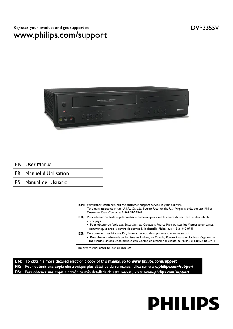 Page 1 of the manual User Manual Philips DVP3355V