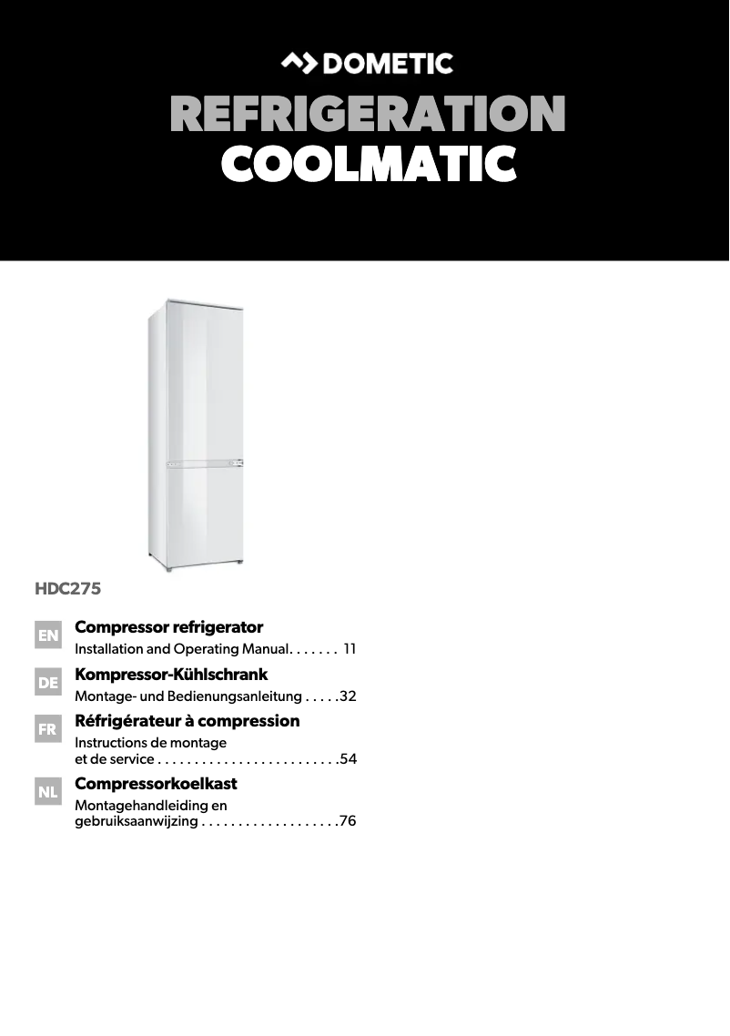 Page 1 de la notice Manuel utilisateur Dometic CoolMatic HDC 275