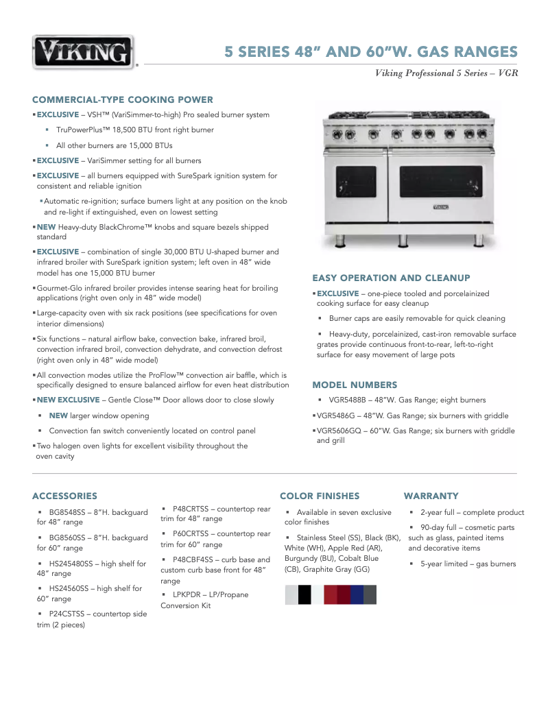 Página 1 del manual Ficha técnica Viking VGR5486GCBLP