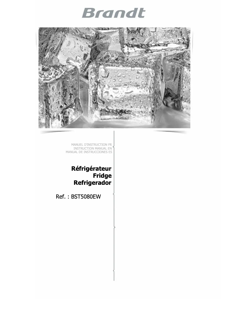 Page 1 de la notice Manuel utilisateur Brandt BST5080EW