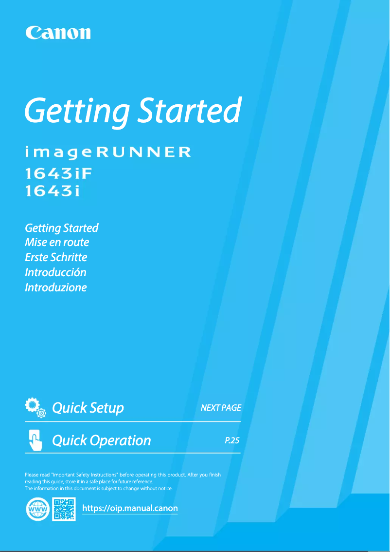 Page 1 de la notice Manuel utilisateur Canon imageRUNNER 1643i
