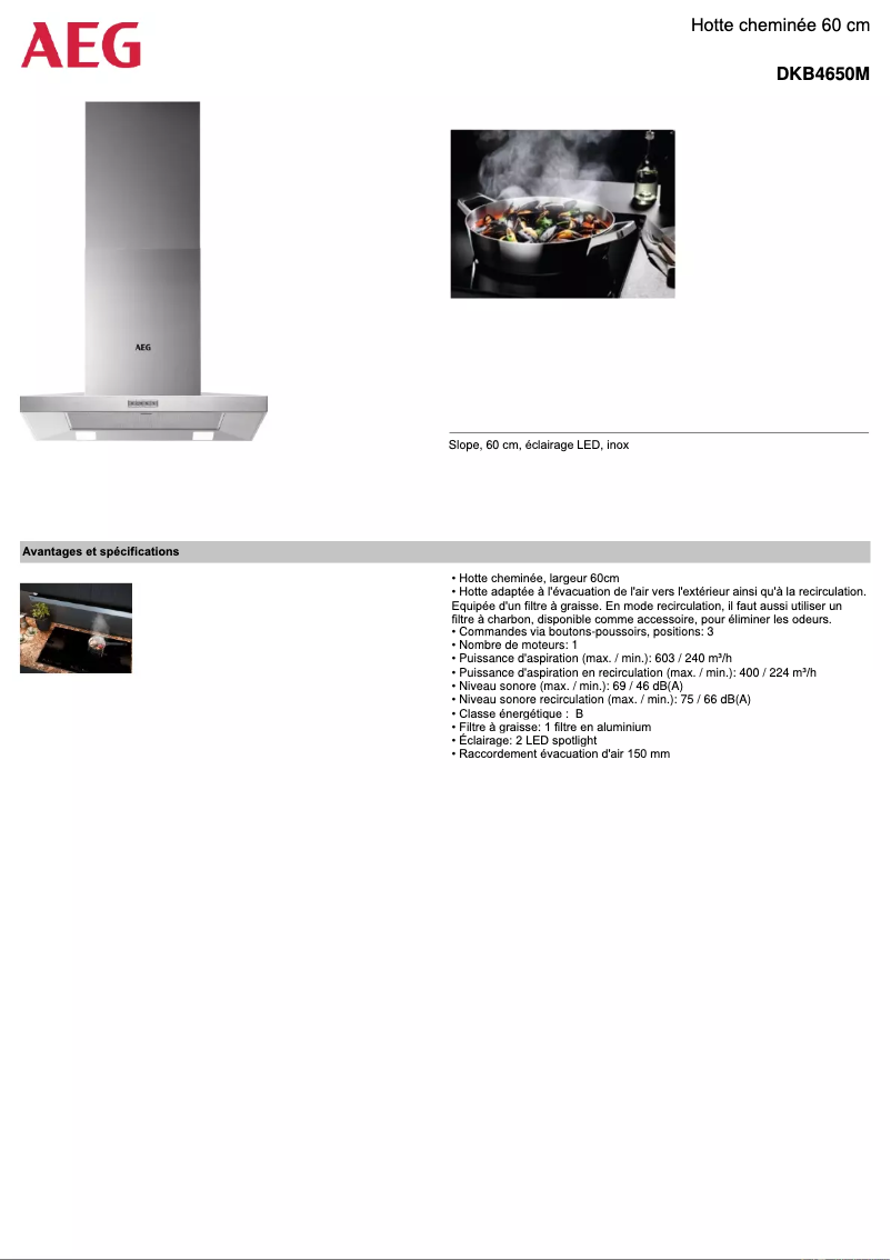 Page 1 de la notice Fiche technique AEG DKB4650M