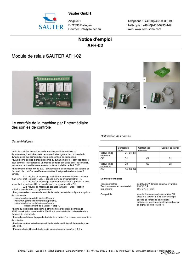 Page 1 de la notice Guide d'installation Kern FH 500UK