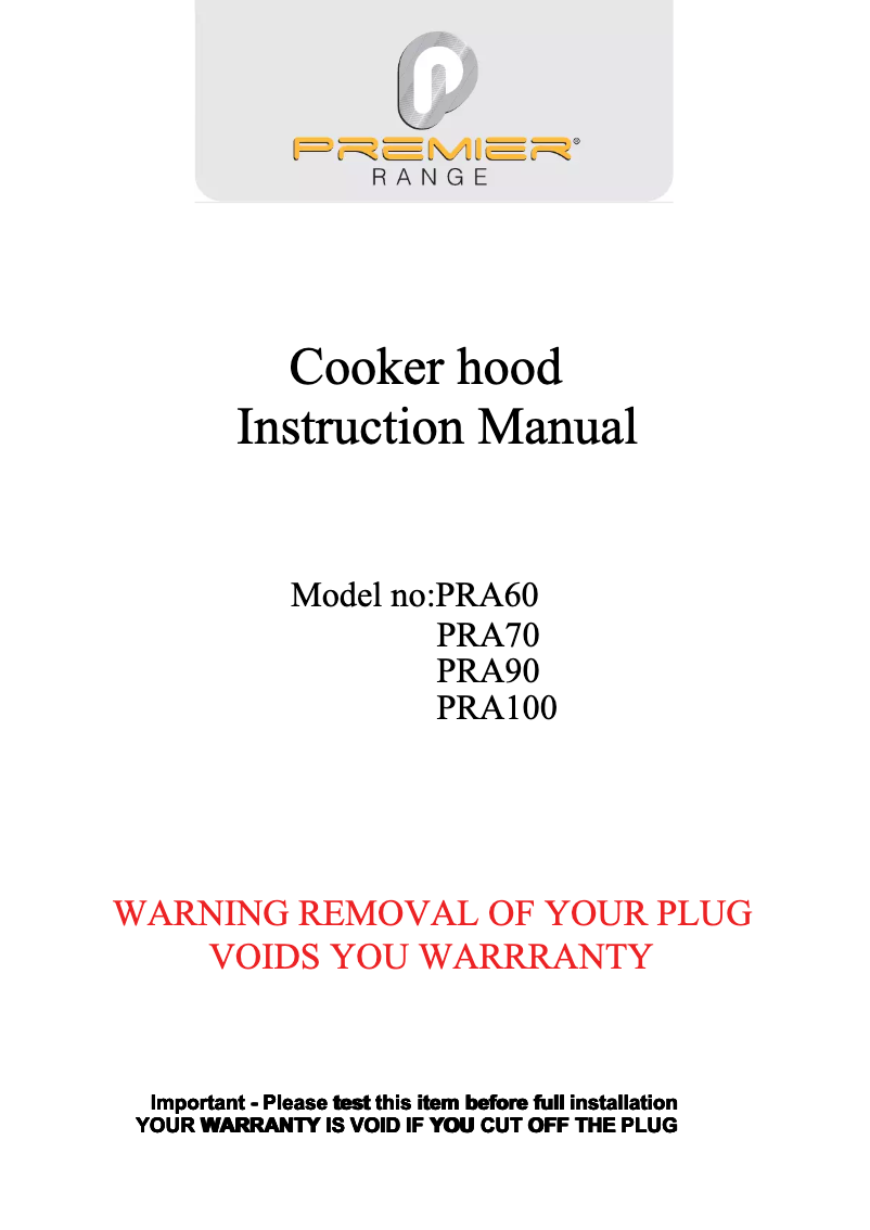 Page 1 of the manual User Manual Premier PRA90
