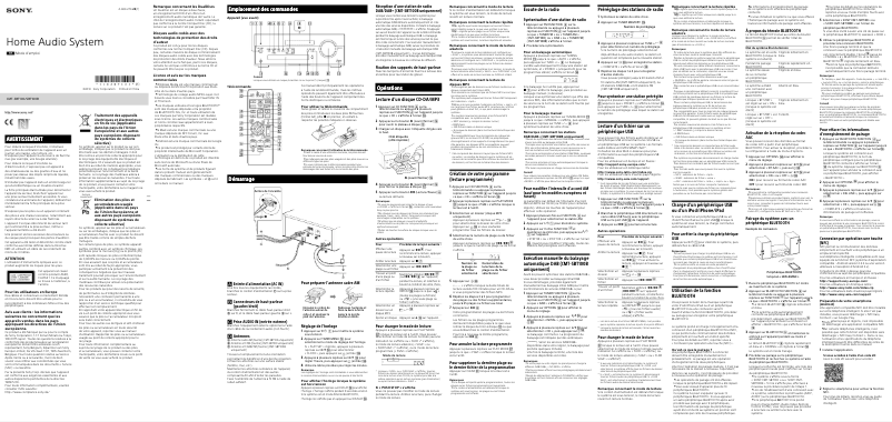 Page 1 de la notice Manuel utilisateur Sony CMT-SBT100