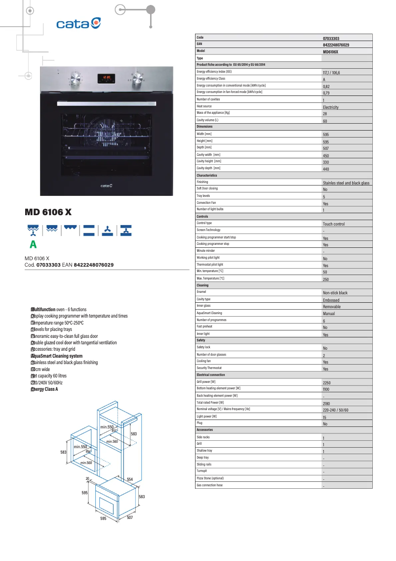 Page 1 of the manual Technical Sheet CATA MD 6106 X