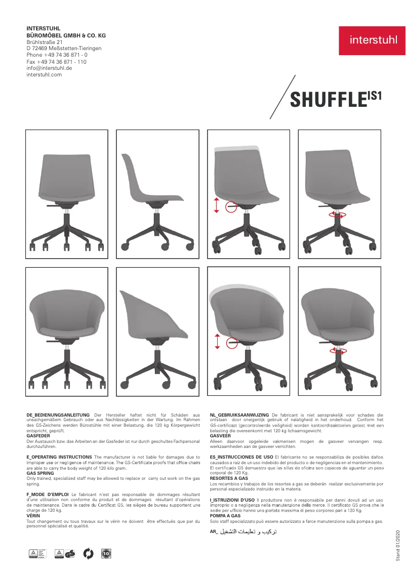Page 1 de la notice Manuel utilisateur Interstuhl SHUFFLEis1 SU346