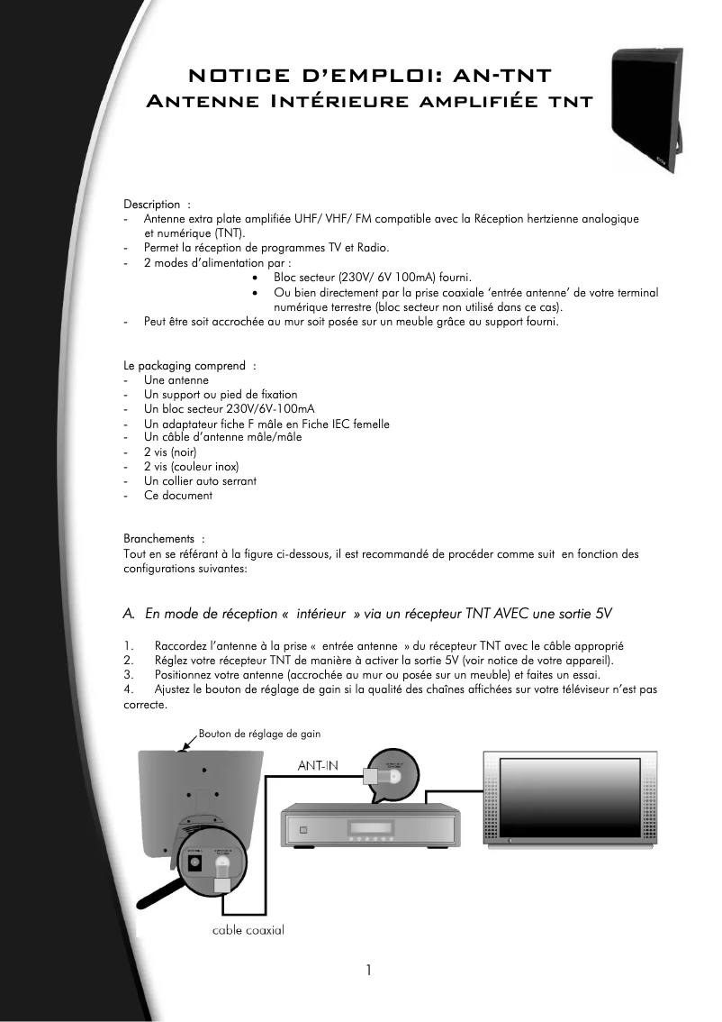 Page 1 de la notice Manuel utilisateur CGV AN-TNT