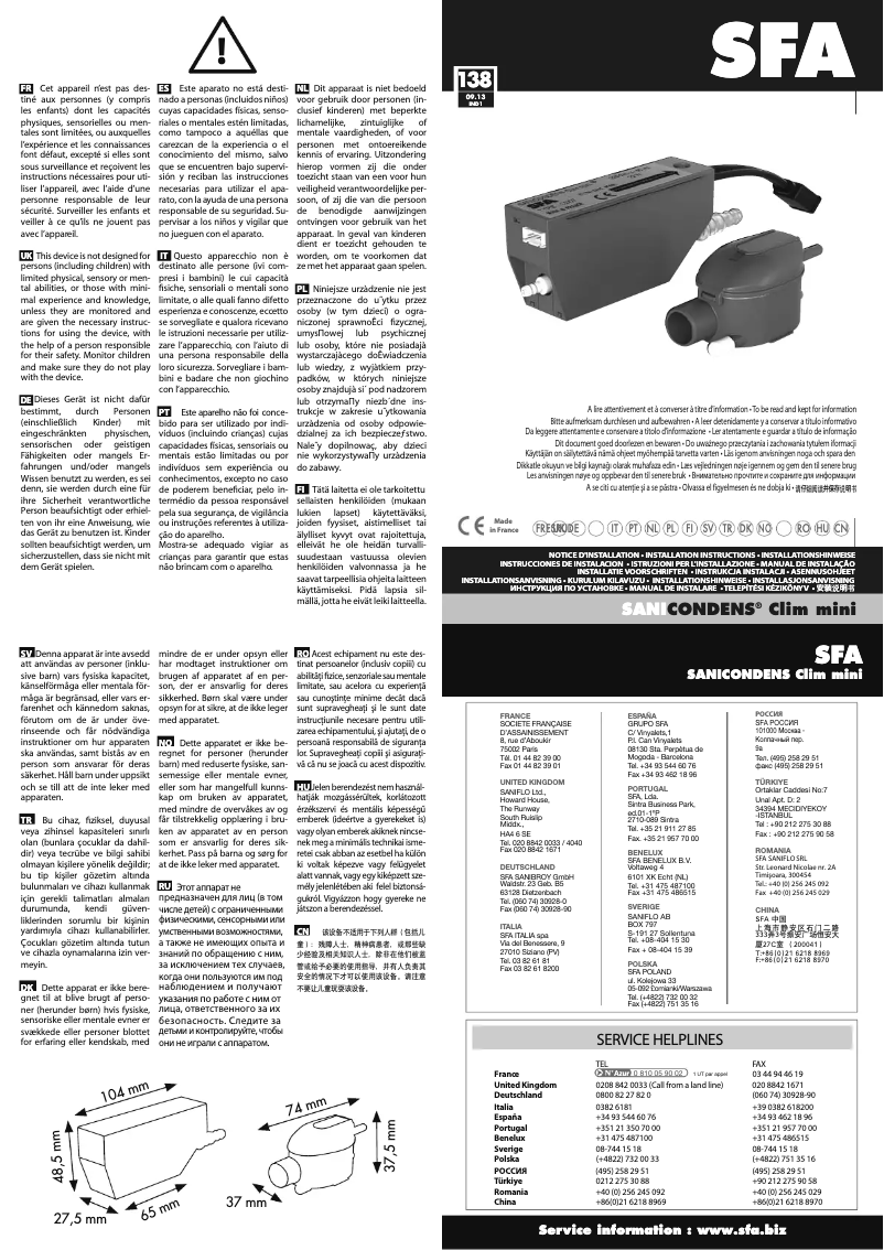 Page 1 de la notice Manuel utilisateur Sanibroyeur Sanicondens Clim mini