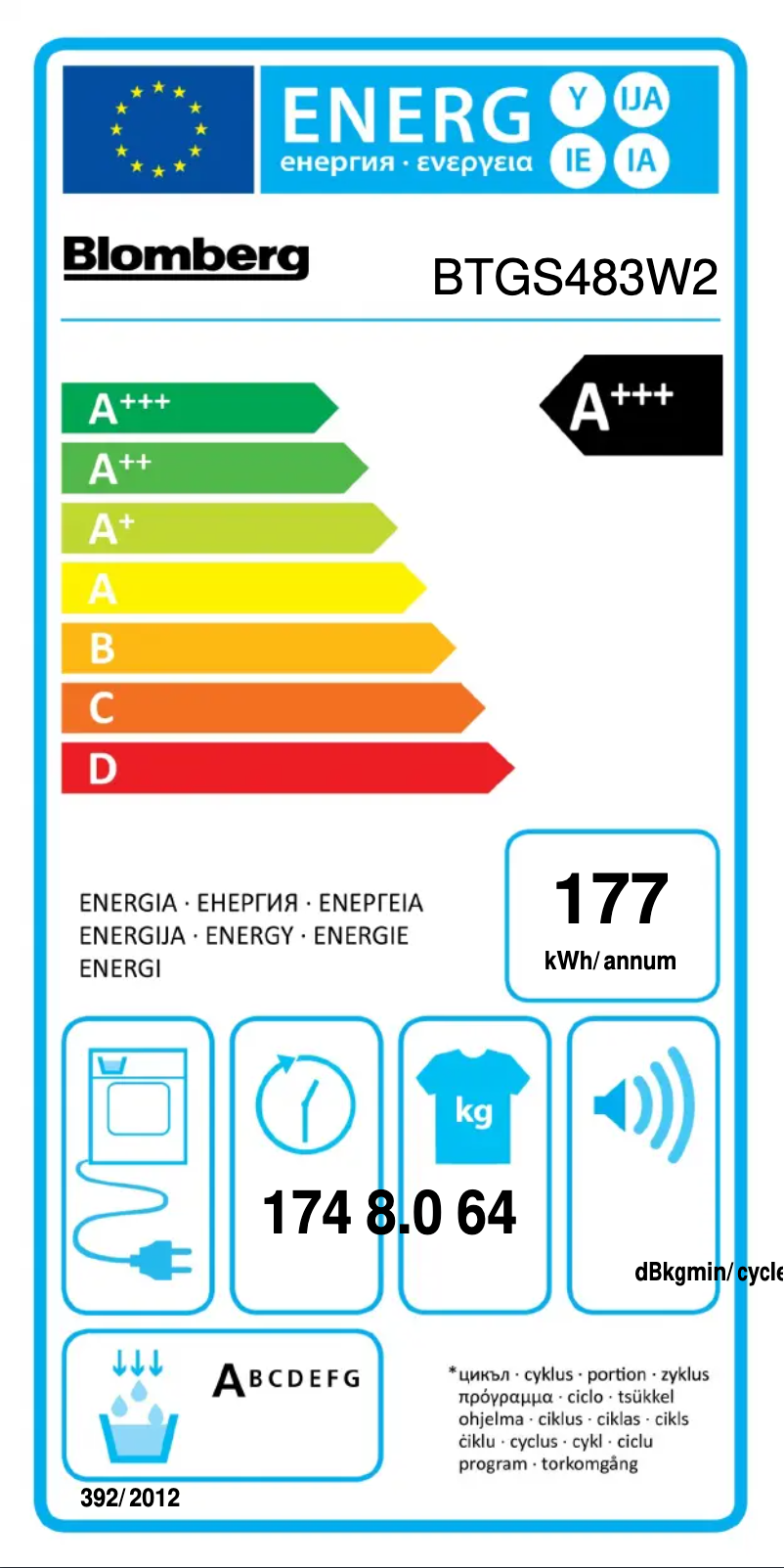 Page 1 de la notice Label énergétique Beko BTGS483W2