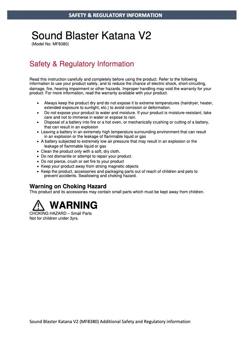 Page 1 de la notice Instructions de sécurité Creative Sound Blaster Katana V2