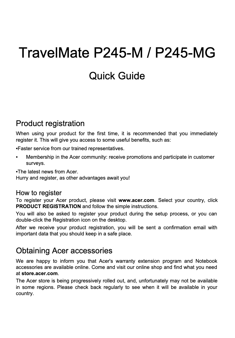 Page 1 de la notice Manuel utilisateur Acer TravelMate P245