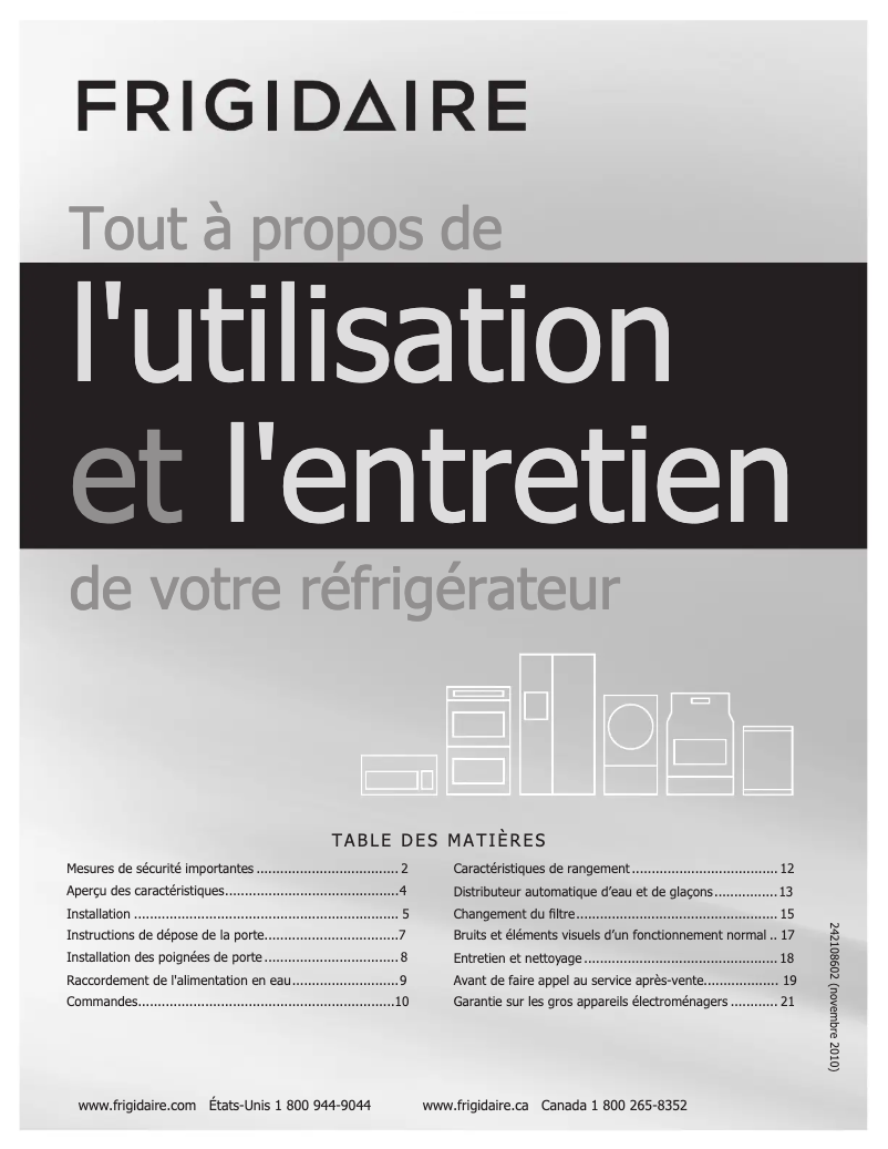 Page 1 de la notice Manuel utilisateur Frigidaire FGHS2367KP