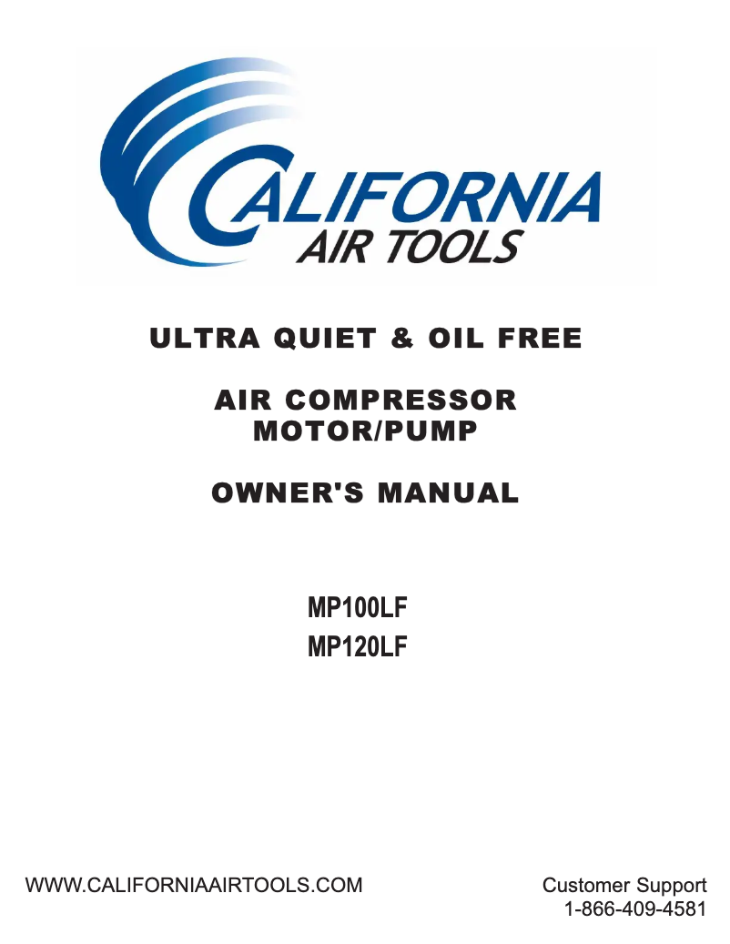 Page 1 of the manual User Manual California Air Tools MP100LF