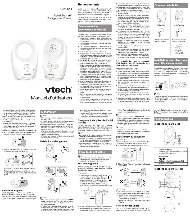Page 1 de la notice Manuel utilisateur Vtech Safe & Sound BM1120