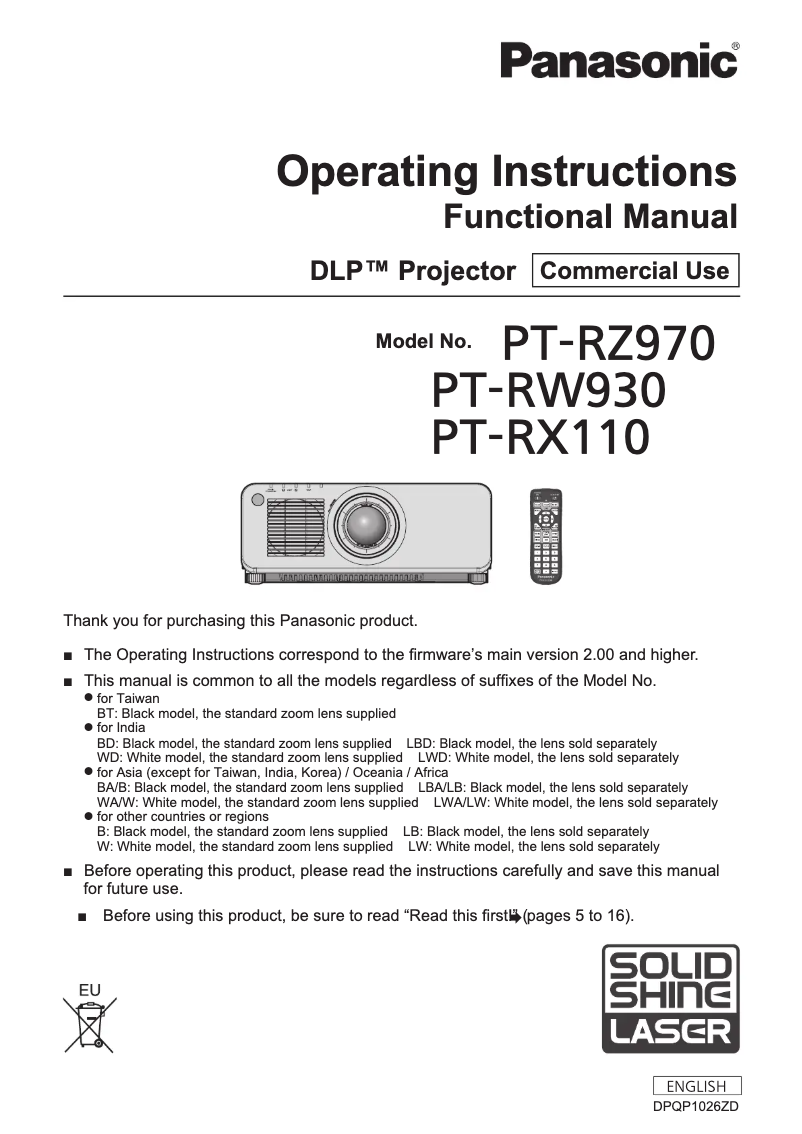 Página 1 del manual Manual de usuario Panasonic PT-RZ870