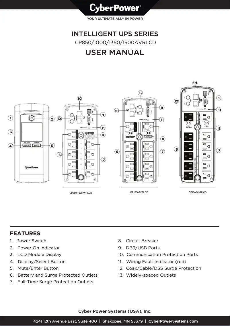Page 1 de la notice Manuel utilisateur CyberPower CP850AVRLCD