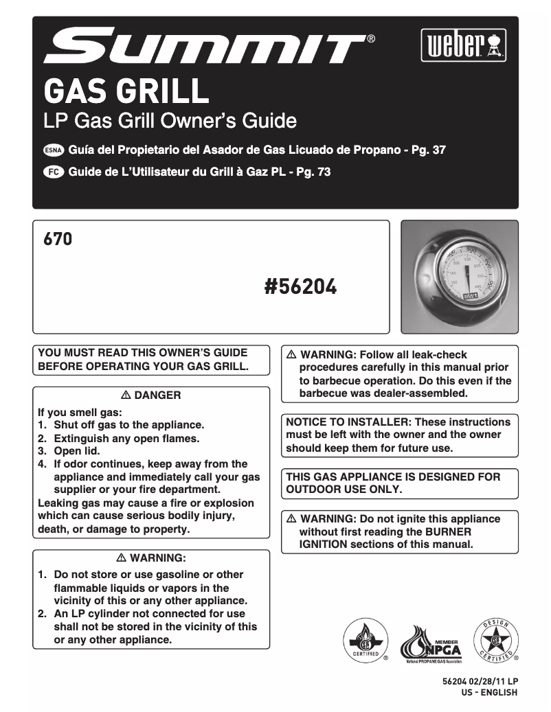 Page 1 de la notice Manuel utilisateur Weber Summit S-670