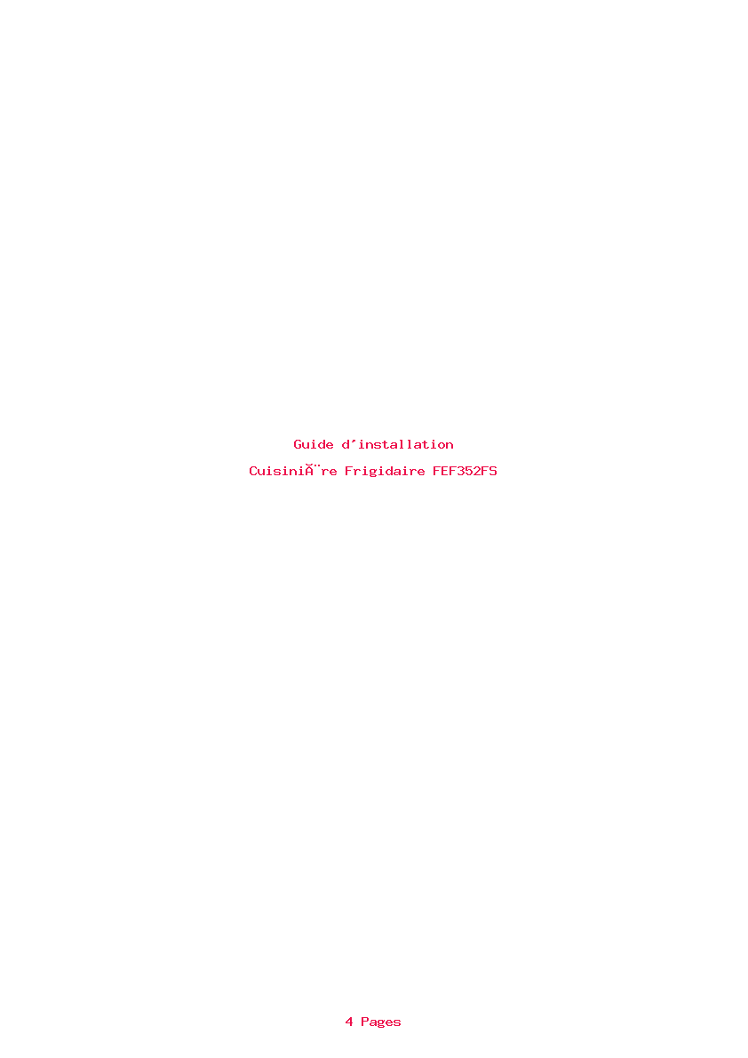 Page 1 de la notice Guide d'installation Frigidaire FEF352FS
