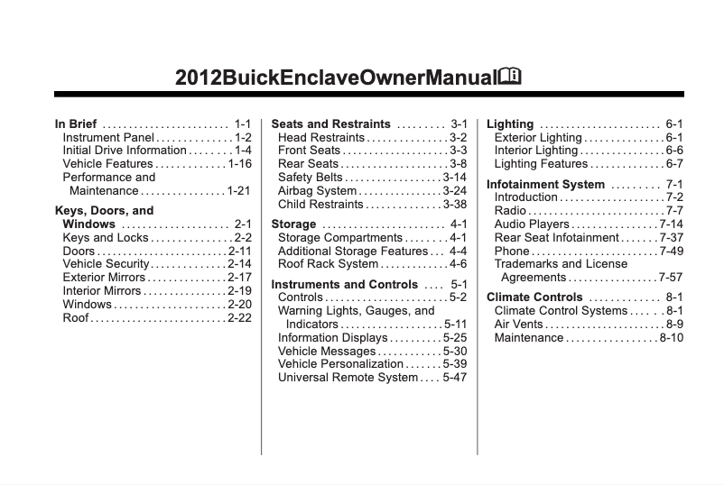 Page 1 de la notice Manuel utilisateur Buick Enclave (2024)