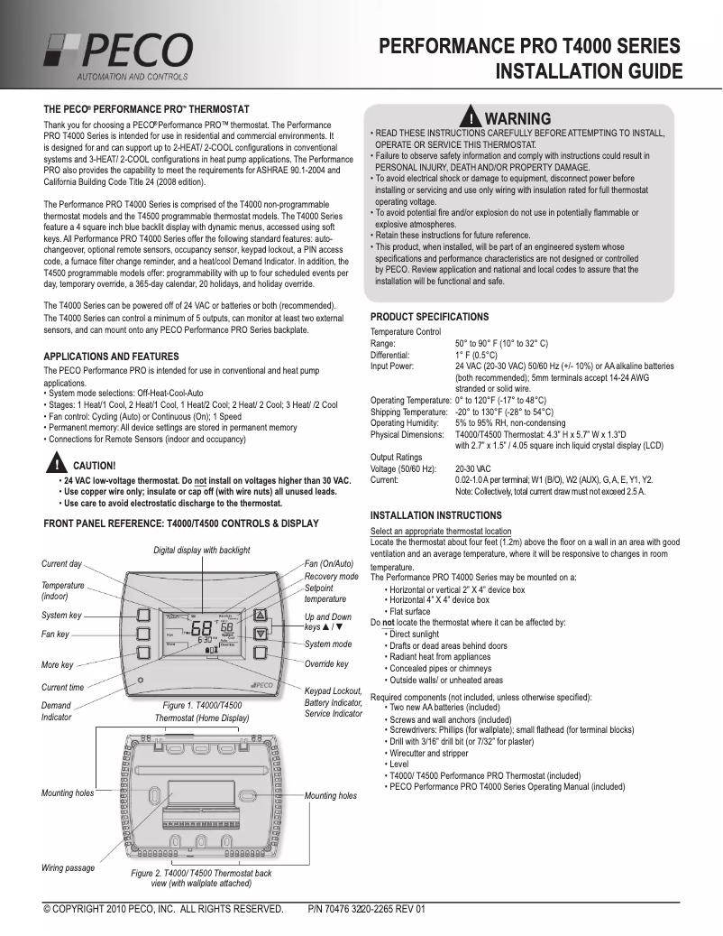 Página 1 del manual Manual de usuario PECO T4522-001