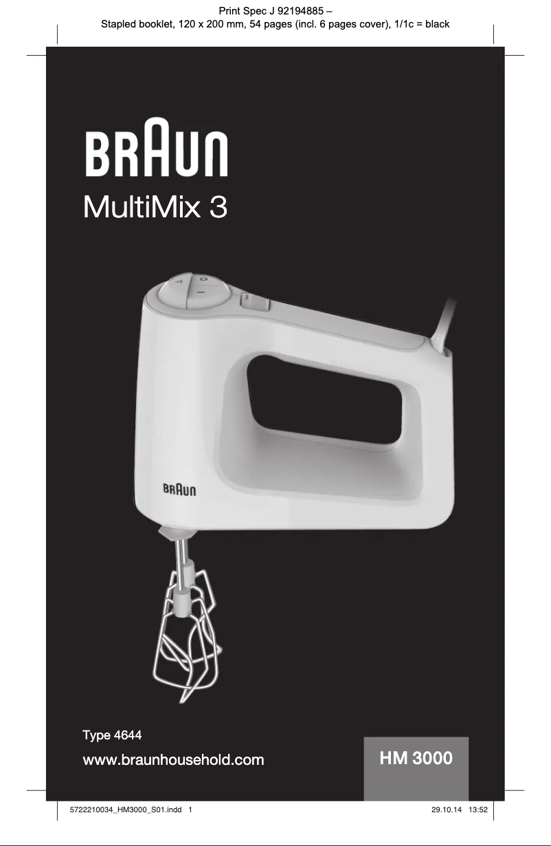 Page 1 de la notice Manuel utilisateur Braun MultiMix 3 HM 3000