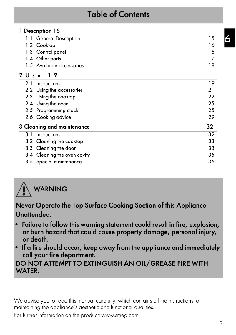 Page 1 de la notice Manuel utilisateur Smeg SPR36UGGX